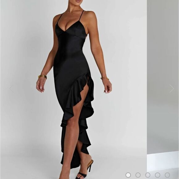 BRAND NEW E.L.H STUDIO HIGH LOW RUFFLE HEM SATIN DRESS - Picture 6 of 15